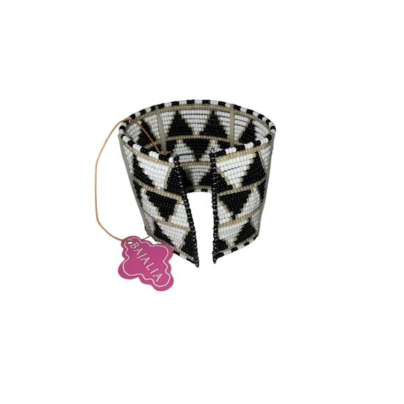 Iris Apfel & Bajalia Beaded Geometric Cuff Bracelet Black White Statement - Picture 1 of 7